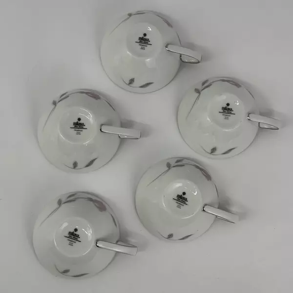 Lot Of 4 Mikasa Fine China Primrose Saucers with 5 Cups Platinum Trim 8194