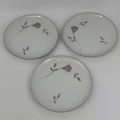 Set of 3 Mikasa Primrose 10 inch Dinner Plates With Platinum Rim
