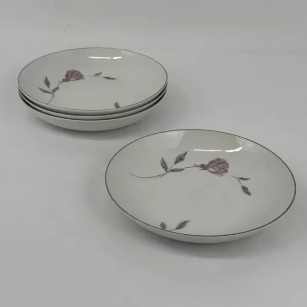 Set of 4 Mikasa Primrose Coupe Soup Bowls With Platinum Rim 7.5 Inch