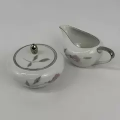 Mikasa Fine China PRIMROSE 8194 Creamer And Lidded Sugar Platinum Rim