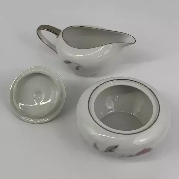 Mikasa Fine China PRIMROSE 8194 Creamer And Lidded Sugar Platinum Rim