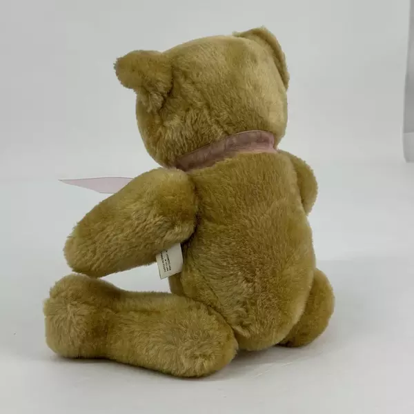Vintage Caffco International 12" Jointed Honey Gold Teddy Bear With Pink Ribbon