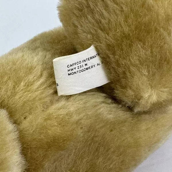 Vintage Caffco International 12" Jointed Honey Gold Teddy Bear With Pink Ribbon