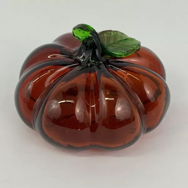 Hand Blown Burnt Orange Glass Pumpkin Halloween Or Fall Decoration 4.25 Inch