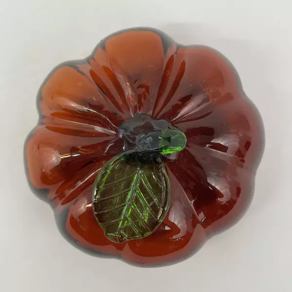 Hand Blown Burnt Orange Glass Pumpkin Halloween Or Fall Decoration 4.25 Inch