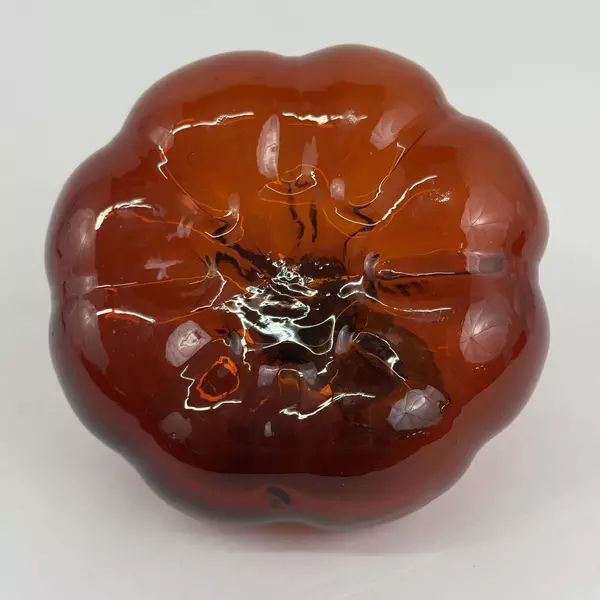 Hand Blown Burnt Orange Glass Pumpkin Halloween Or Fall Decoration 4.25 Inch