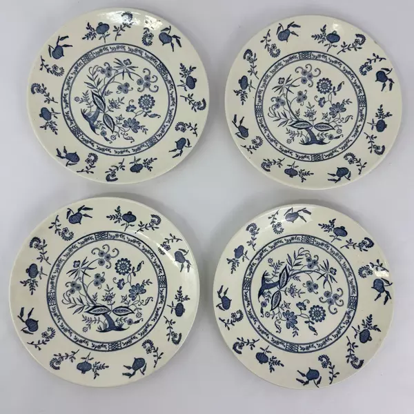 Set Of 4 Scio Blue Onion Stoneware Dinner Plates 9.75 Inch