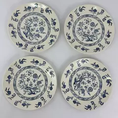 Set Of 4 Scio Blue Onion Stoneware Dinner Plates 9.75 Inch