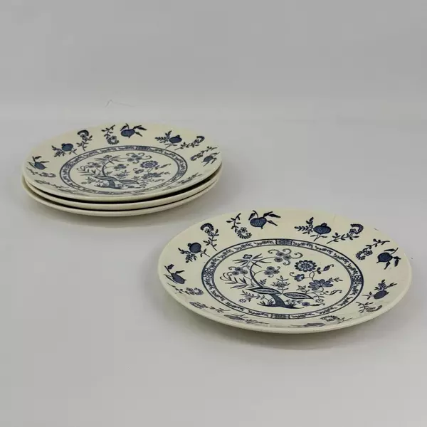 Set Of 4 Scio Blue Onion Stoneware Dinner Plates 9.75 Inch