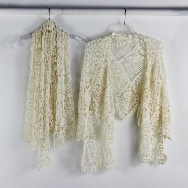 Lot of 2 Handmade Crochet Dresser Scarves for DIY Upcycling FLAWED