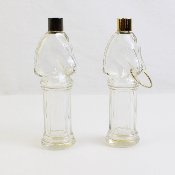 Lot Of 2 Vtg Avon Pony Post Miniature Decanter Spicy After Shave (Empty Bottle)