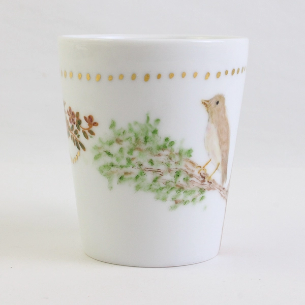 Handmade Ceramic Mug with Bird and Foliage Details