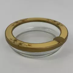 Vintage Glass Ashtray with Floral Pattern Metal Ring Rim