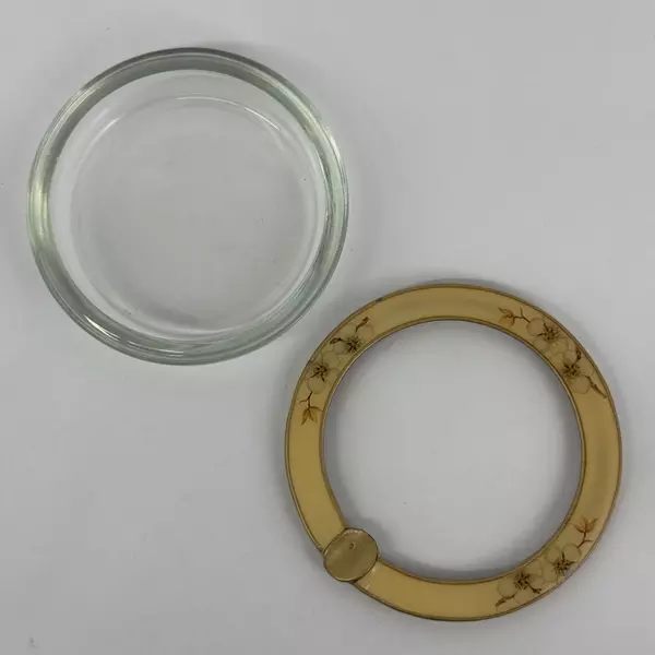 Vintage Glass Ashtray with Floral Pattern Metal Ring Rim