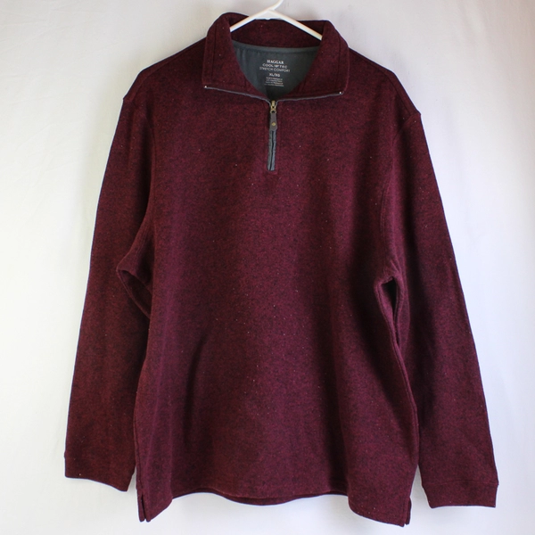 Haggar Cool 18 Pro Men's XL Wine Collared Zip Sweater