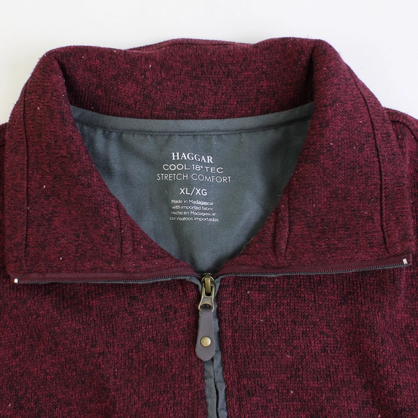Haggar Cool 18 Pro Men's XL Wine Collared Zip Sweater