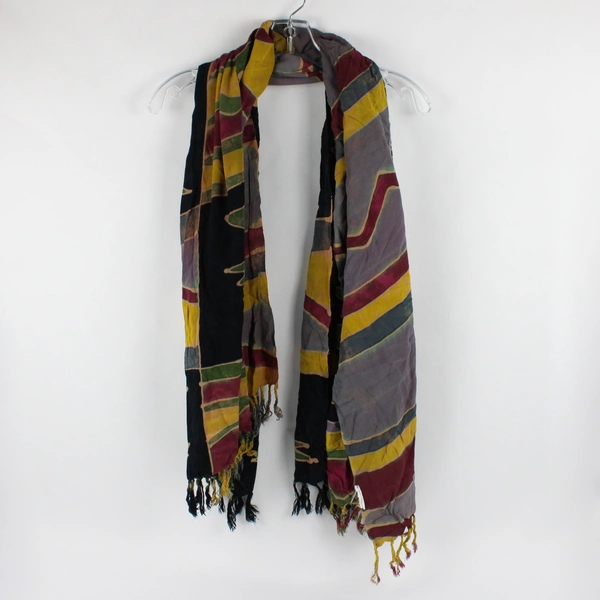 Women's Multicolor Batik Scarf Shawl with Fringe 46" x 62"