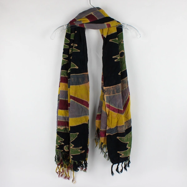 Women's Multicolor Batik Scarf Shawl with Fringe 46" x 62"
