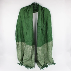 Women's Green Paisley Scarf Shawl with Fringe 29" x 79"
