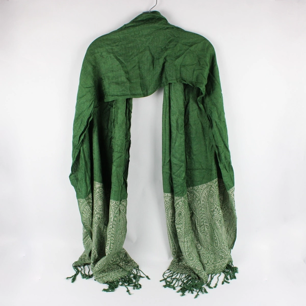 Women's Green Paisley Scarf Shawl with Fringe 29" x 79"