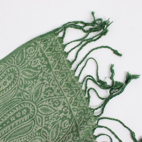 Women's Green Paisley Scarf Shawl with Fringe 29" x 79"