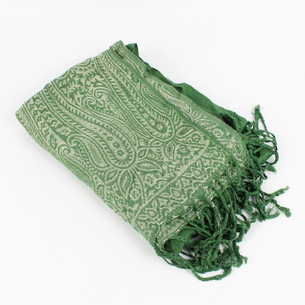 Women's Green Paisley Scarf Shawl with Fringe 29" x 79"