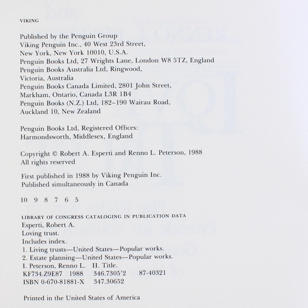 Loving Trust by Robert A Esperti Renno L Peterson 1988 HC DJ 1st Edition Signed