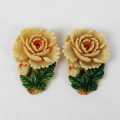Set of 2 Matching Vintage Celluloid Rose Dress Clips 2"