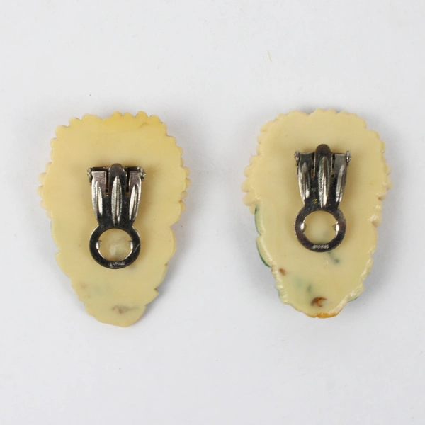 Set of 2 Matching Vintage Celluloid Rose Dress Clips 2"