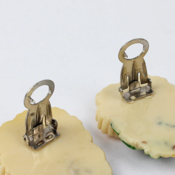 Set of 2 Matching Vintage Celluloid Rose Dress Clips 2"