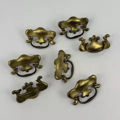 Lot of 7 Vintage Salvaged 2-Piece Brass Drawer Drop Pulls Fleur de Lis