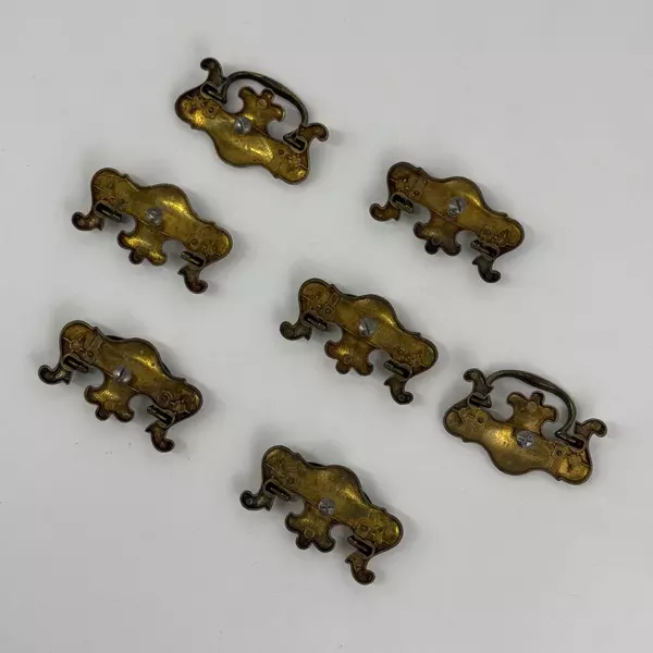 Lot of 7 Vintage Salvaged 2-Piece Brass Drawer Drop Pulls Fleur de Lis