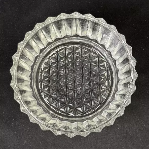 Vintage Cut Glass Powder Jar No Lid Rib And Diamond Pattern