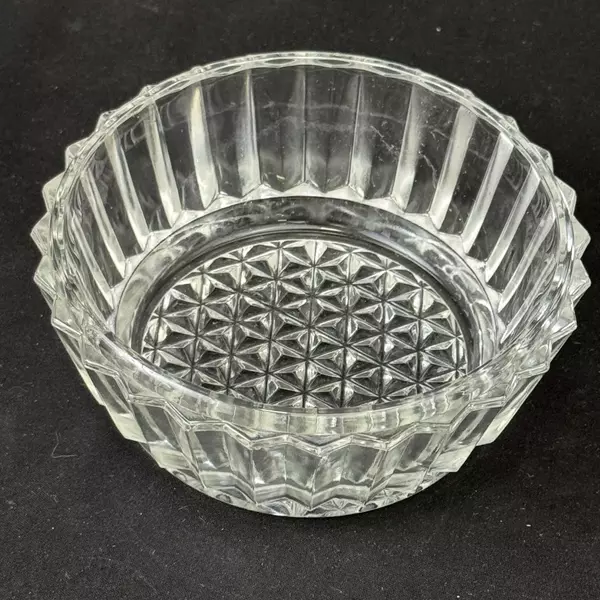 Vintage Cut Glass Powder Jar No Lid Rib And Diamond Pattern