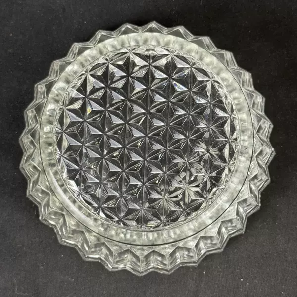 Vintage Cut Glass Powder Jar No Lid Rib And Diamond Pattern