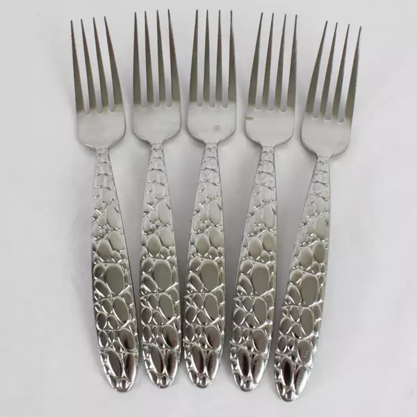 Lot of 5 Fortunoff Stainless Steel 18/8 Pebbled Dinner Fork