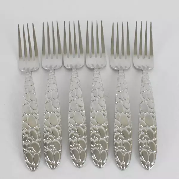Lot of 6 Fortunoff Stainless Steel 18/8 Pebbled Salad Fork
