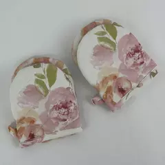 Lot Of 2 Pink Rose Pattern Cloth Oven Mitts
