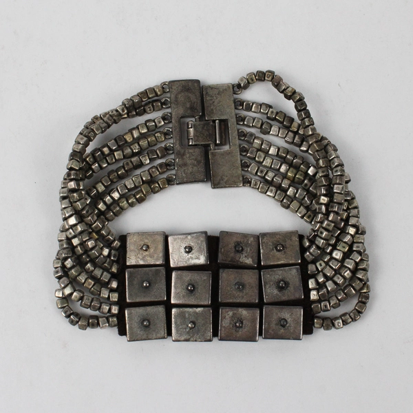 Vintage Art-Deco Style Silver Tone Multi-Strand Bracelet 8"