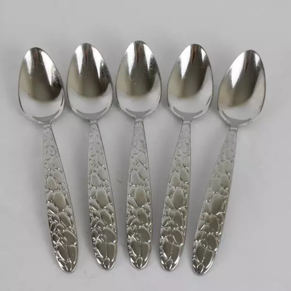 Lot of 5 Fortunoff Stainless Steel 18/8 Pebbled Teaspoons