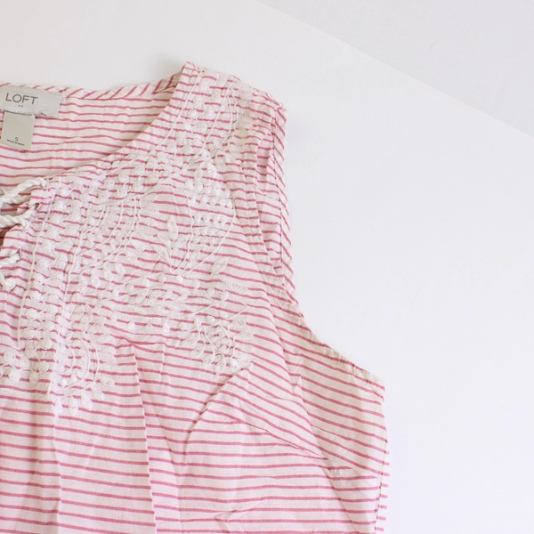 LOFT Women's Pink Striped Shirt with Lace Detailing Size S