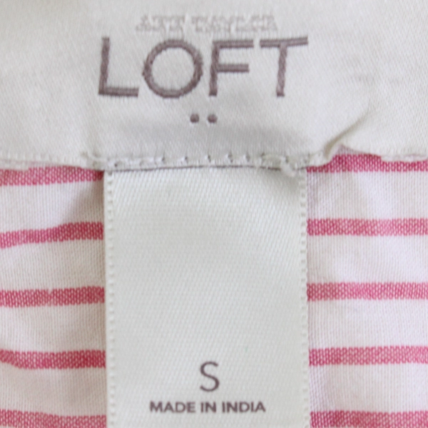 LOFT Women's Pink Striped Shirt with Lace Detailing Size S