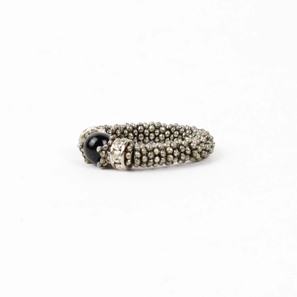 Cindy David Bali Silver Stretch Ring Black Stone