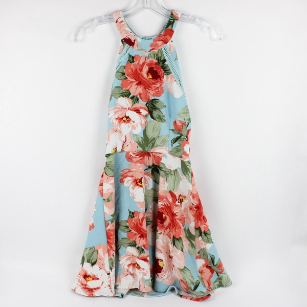 Crystal Doll Junior's Size 1 Floral Halter Neck Dress with Zippered Back