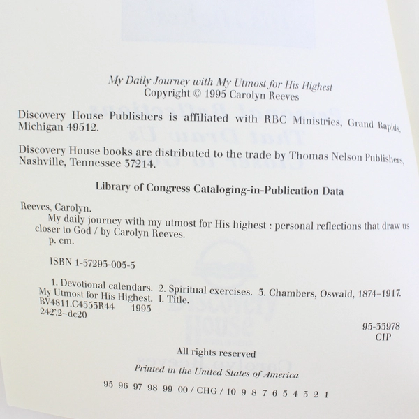 My Daily Journey with My Utmost for His Highest by Carolyn Reeves 1995 PB