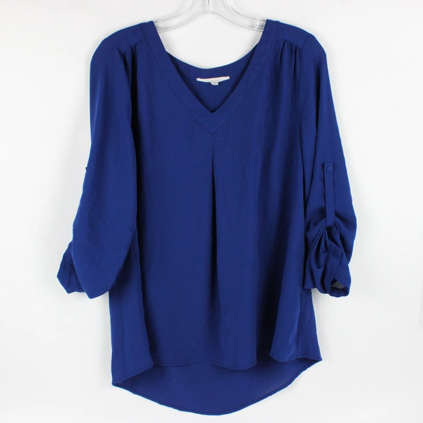 41 Hawthorn Women's L Blue Semi-Sheer V-neck Blouse