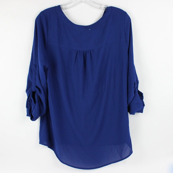 41 Hawthorn Women's L Blue Semi-Sheer V-neck Blouse