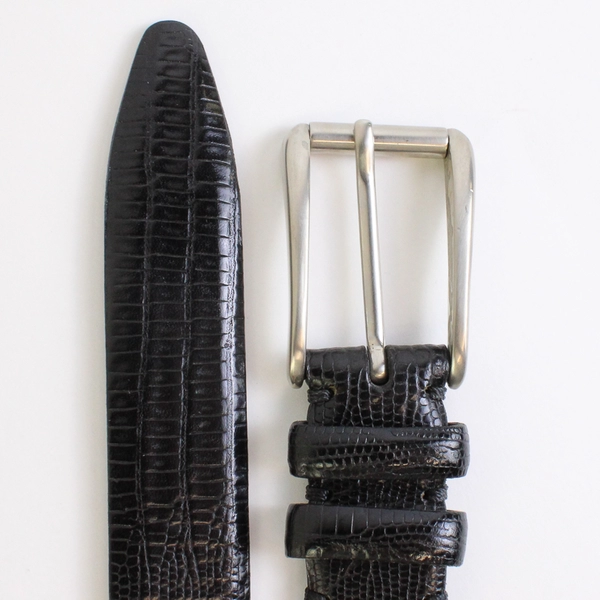 Bill Lavin Black Leather Belt Men's Size 40 Silver-Tone Buckle