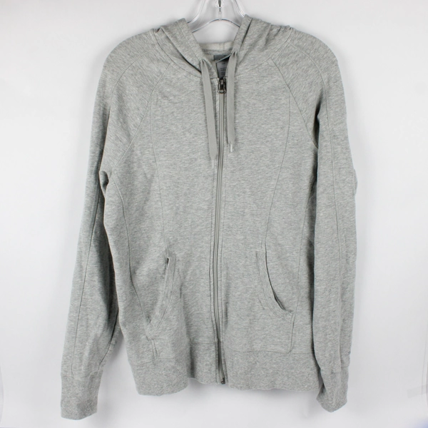 Champion Women's Hoodie Full Zip Sweatshirt Long Sleeve Light Gray Large