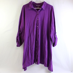 Woman Within Purple Roll Tab Sleeve Button-Up Women's 1X 22/24